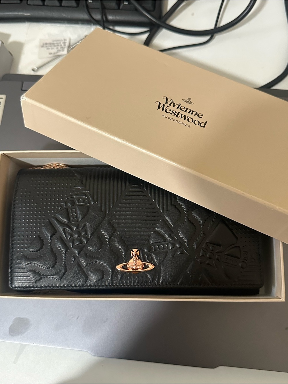 Vivienne Westwood Black Embossed Leather Wallet/shoulder bag